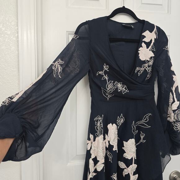 ASOS Black Midi Dress with White Floral Embroidery - Picture 3 of 11